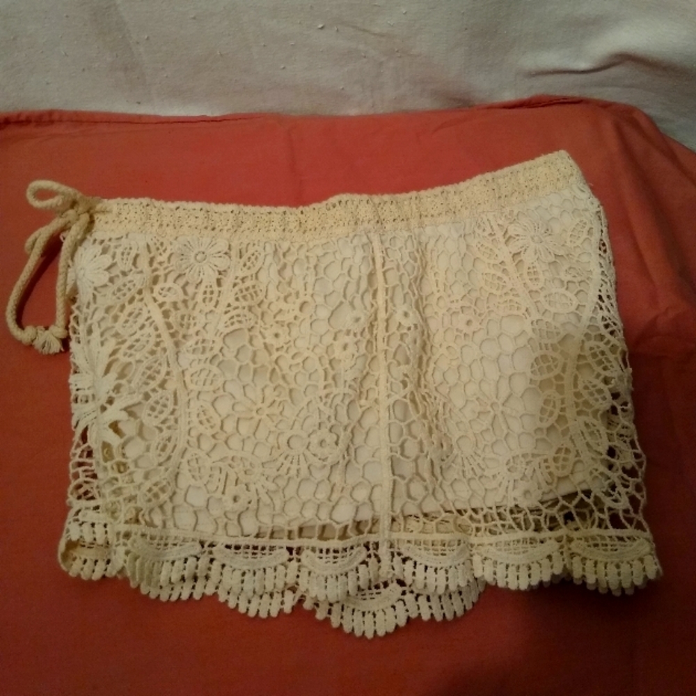 Cream colored crocheted shorts